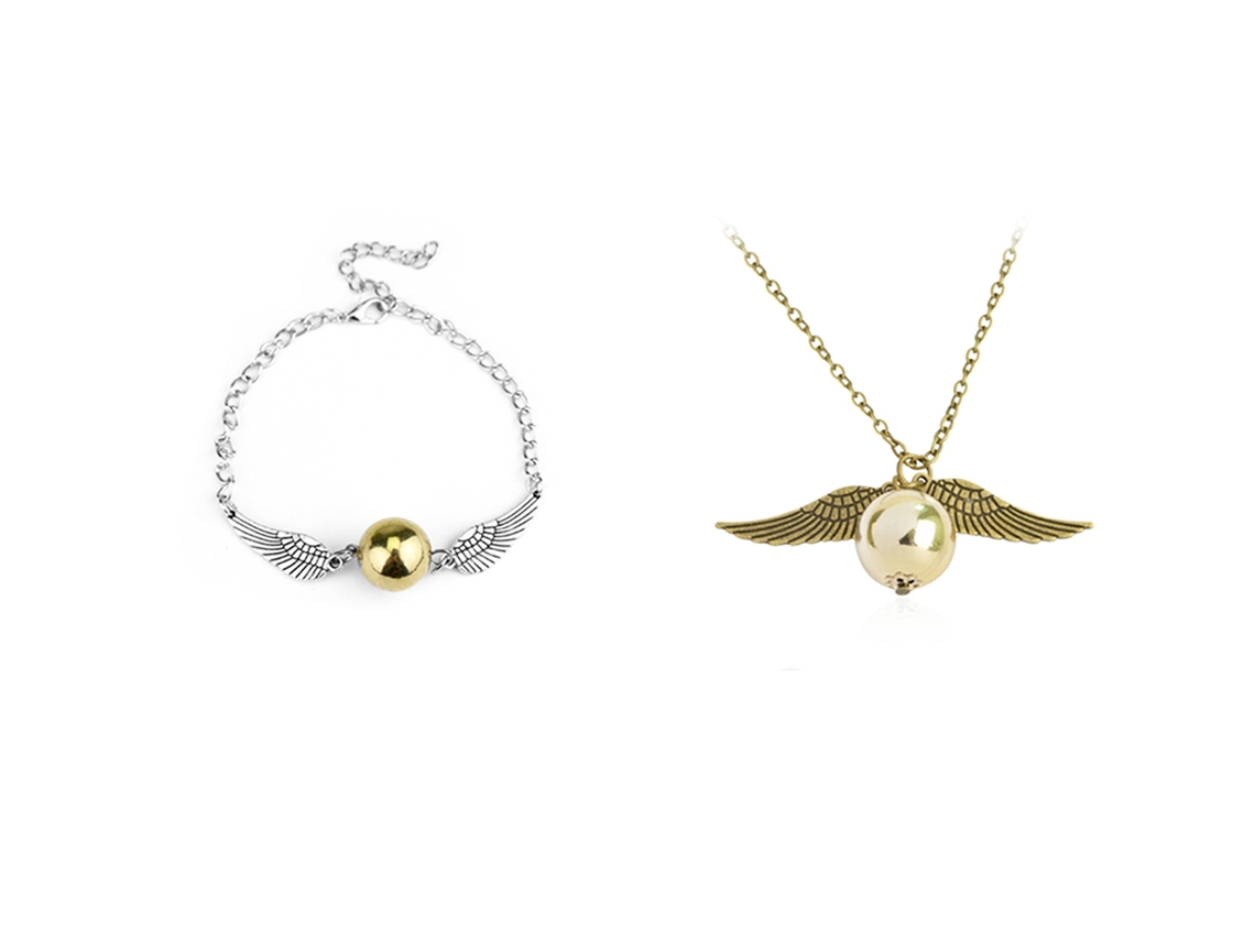 Conjunto De Collar Y Pulsera De La Snitch De Las Reliquias De La Muerte, Aleación De Zinc, Ajustable, Regalo Unisex.