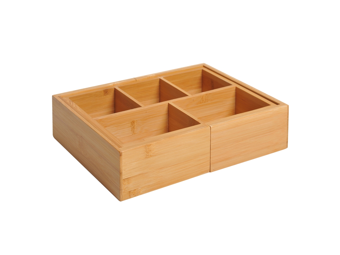 Caja Organizadora De Cajones Extensible Fabricada En Bambú Natural, 25x18x7cm