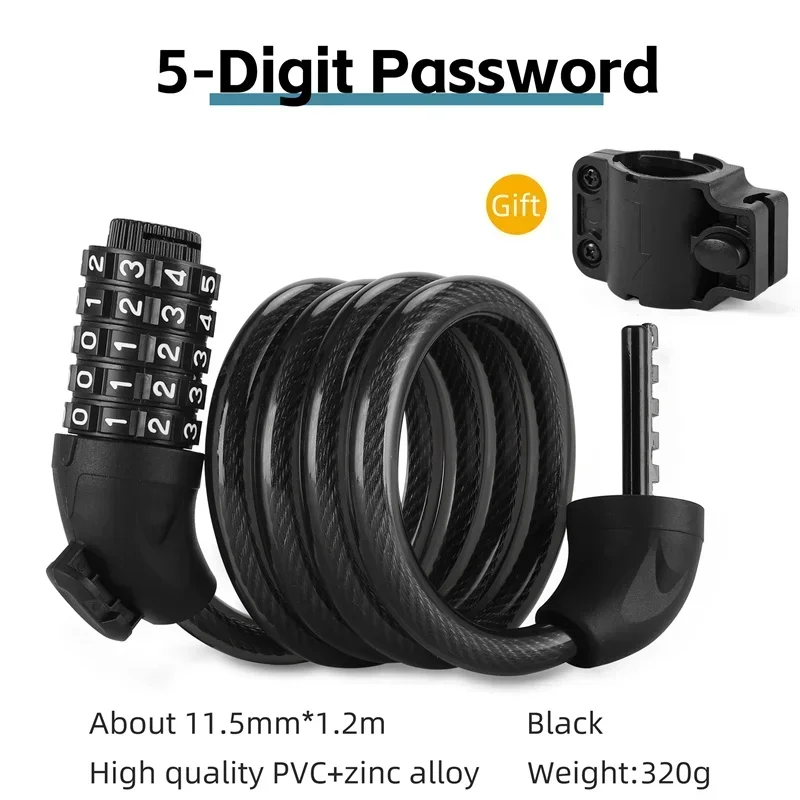 (negro) Cerradura De Bicicleta Portátil Con Cerradura De Combinación De 5 Dígitos Para Bicicletas De Montaña, Bicicletas Eléctricas, Antirrobo