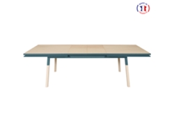 Mesa de Comedor Rectangular MON PETIT MEUBLE FRANÇAIS con 2 Extensiones (Azul Gris Lehon - Madera - 180 x 76 x 100 cm)