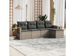 Conjunto de sofá de jardín de 5 piezas con cojines de ratán gris Lovely Home