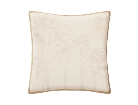 ATMOSPHERA Cojín desenfundable de polialgodón beige con estampado bordado y contorno de yute 40 x 40 cm