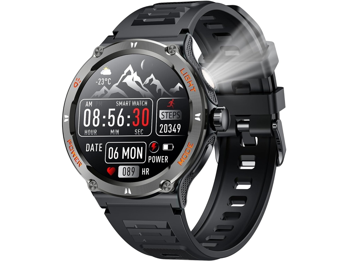 Reloj inteligente para hombre 1 53 pantalla táctil redonda 3Atm impermeable linterna Led Bluetooth llamada frecuencia cardíaca presión arterial YEMAESRE