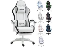 Silla Gaming Reclinable De Piel Sintética Con Reposapiés, Color Blanco.
