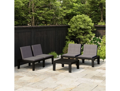 Conjunto 3 de muebles de jardín VIDAXL con cojines plástico gris