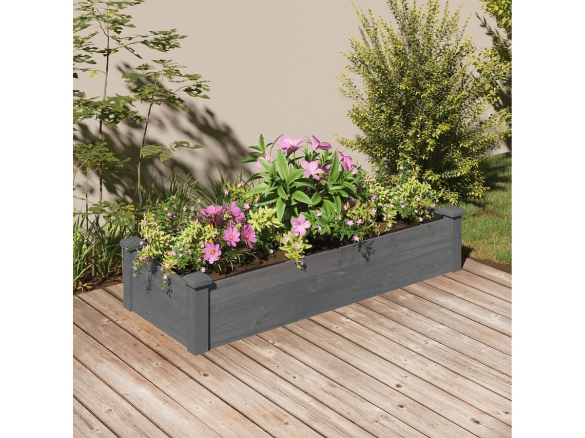 Macizo de flores elevado con forro, 120 x 45 x 25 cm, abeto macizo gris, DKD Home Decor