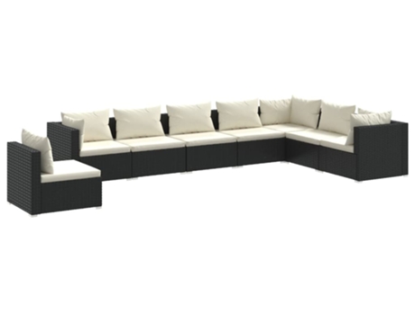 Conjunto 8 de muebles de jardín VIDAXL y cojines ratán sintético negro