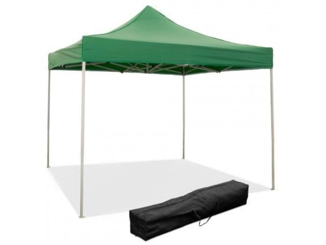 Cenador plegable verde de 3 x 3 m revestido de PVC impermeable.