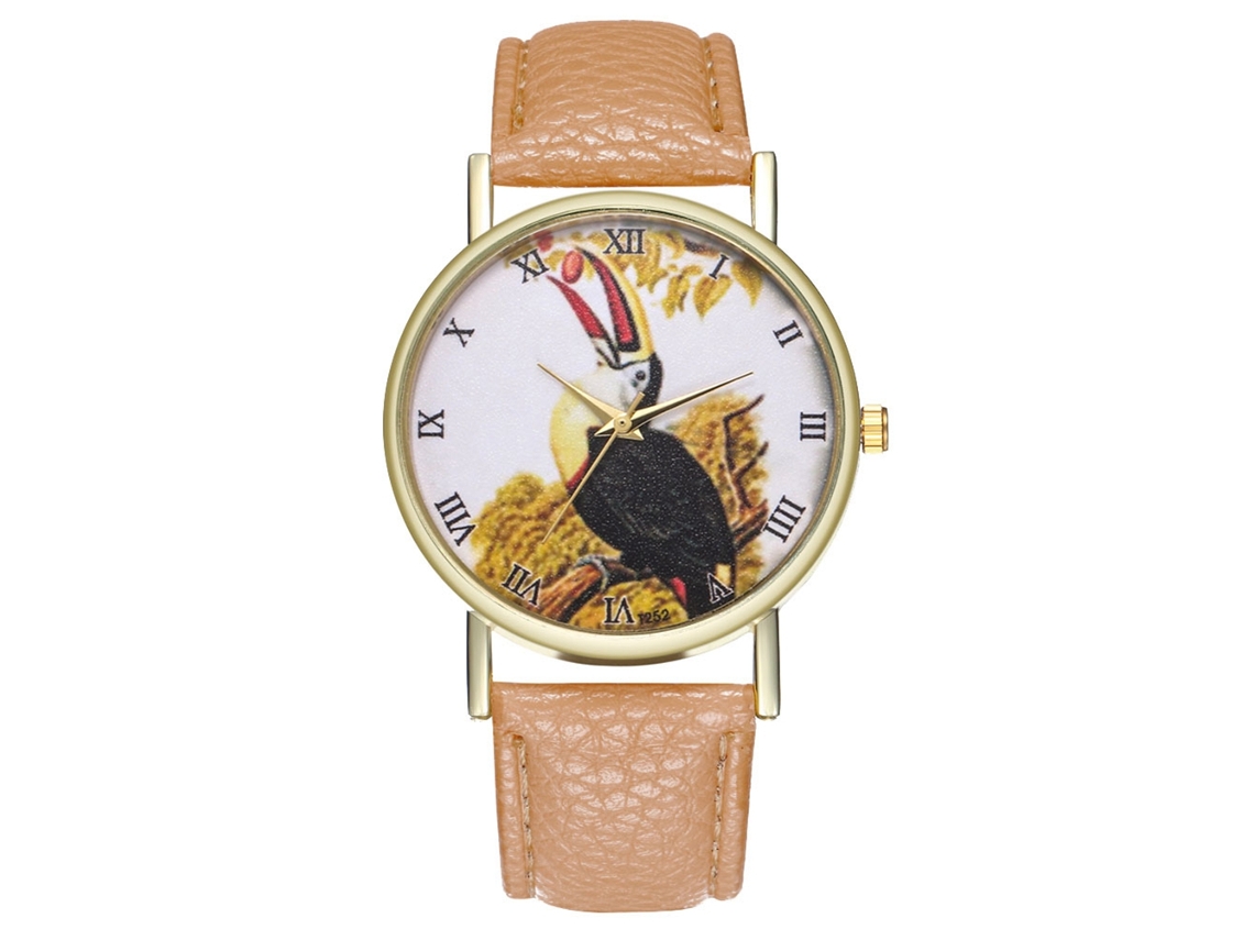 Reloj Unisex De Cuarzo Con Correa De Cuero Pu Moda Dial Romano Patrón Animal Beige