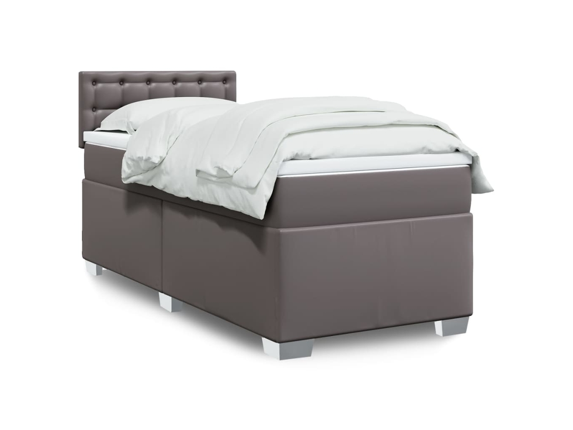 Cama Box Spring Con Colchón Cuero Sintético Gris 90x190 Cm
