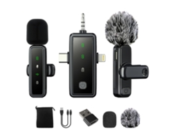 Micrófonos De Solapa Inalámbricos Chrui Micrófono Dual J82 3 En 1, Con Gorro A Prueba De Viento Y Adaptador