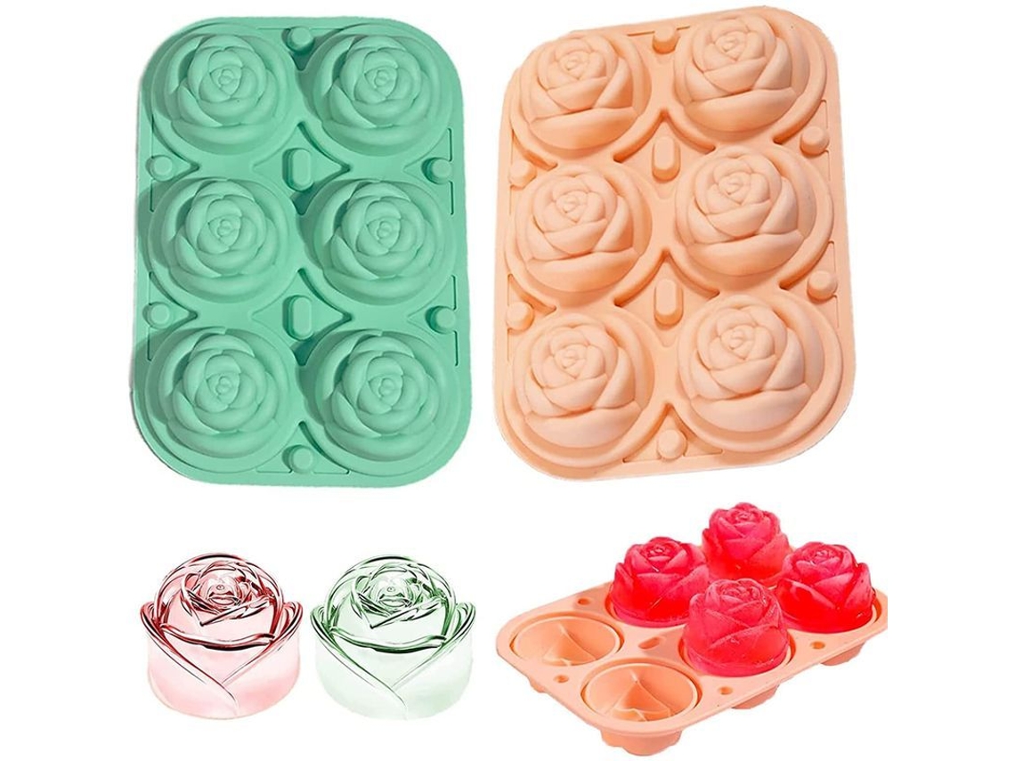 2 Moldes De Hielo Con Forma De Rosa Para 12 Cubitos De Hielo Gigantes Para Bebidas, Cócteles, Whisky Y Zumos (melocotón Verde)