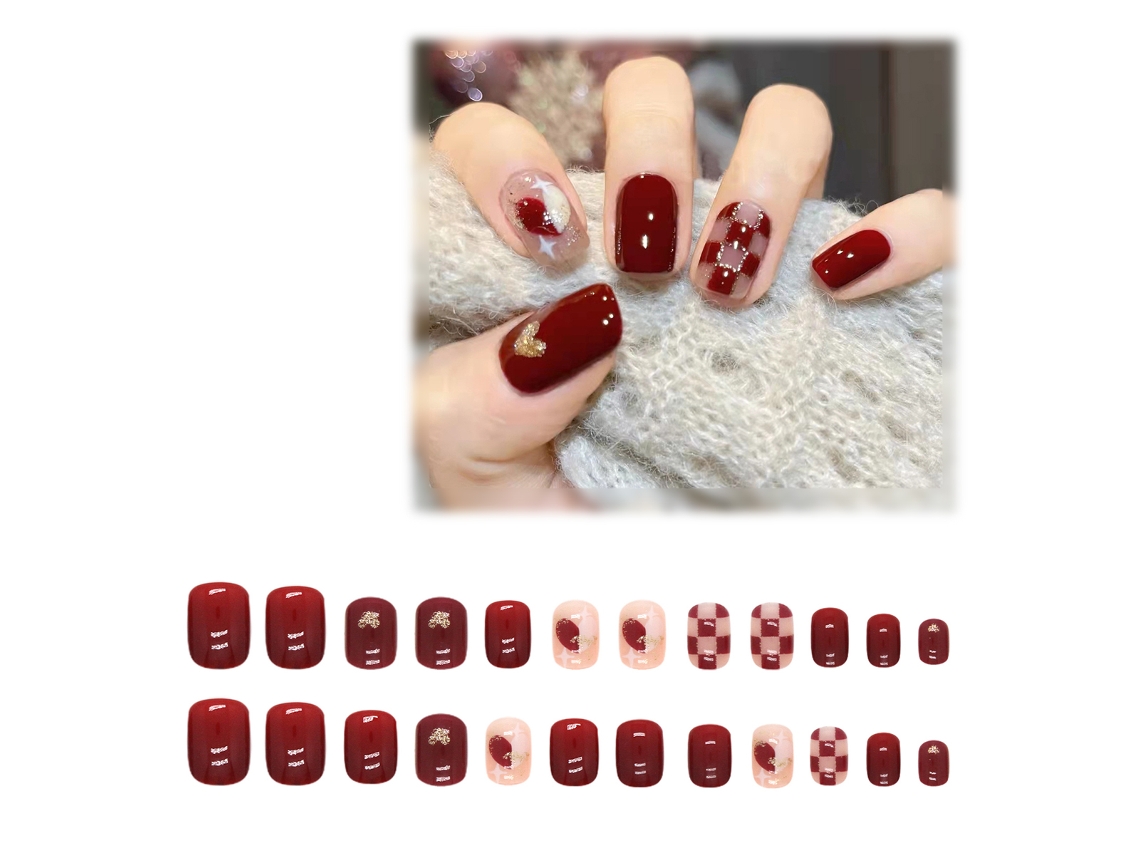 FNINIJEDE Unhas Postiças Curtas Formato De Caixão Com Desenho De Borboletas (24 Unidades)