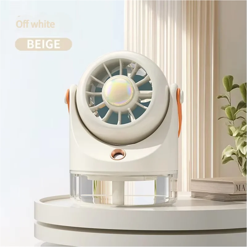 (blanco/beige) Mini Ventilador Eléctrico Recargable Por Usb, Ventilador De Aire Acondicionado Con Pulverizador, Nivel 3, Ventilador De Refrigeración Por Agua
