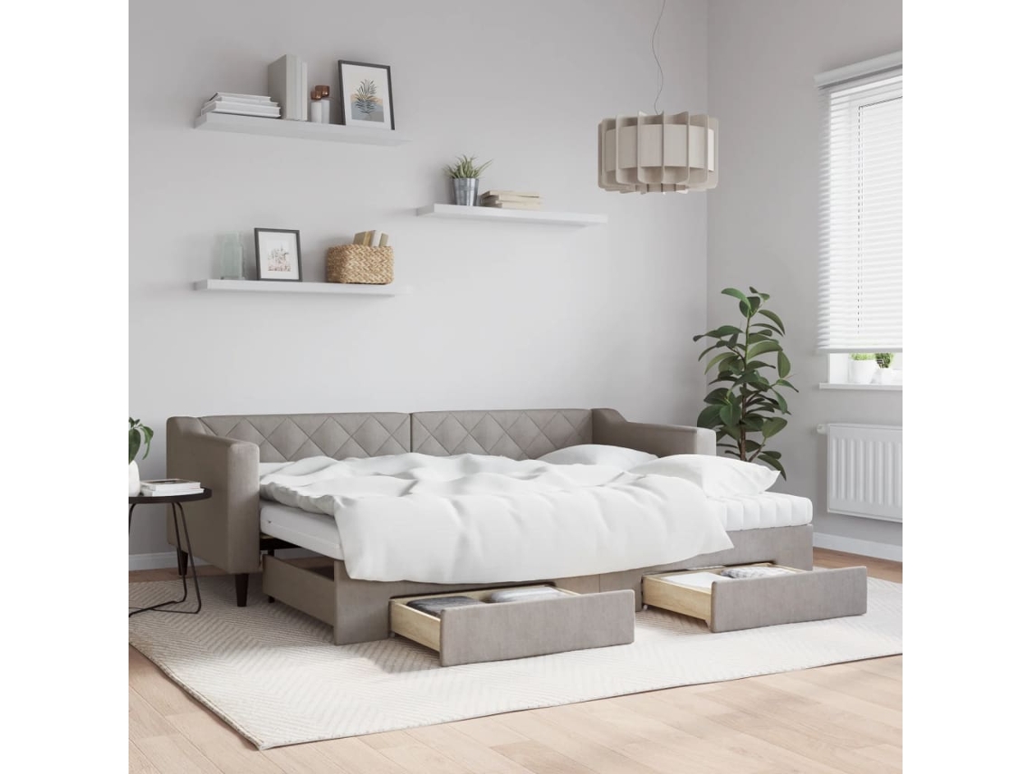 Sofá Cama Nido Con Cajones Tela Gris Taupe 80x200 Cm