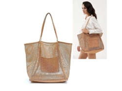 Bolso de playa, de malla, bolso de hombro para mujer con bolsillo interior, asa plegable e impermeable para compras y picnics GOKOCO