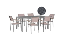 Conjunto de jardín mesa con tablero de piedra natural 180 cm con 6 sillas beige BELIANI Grosseto