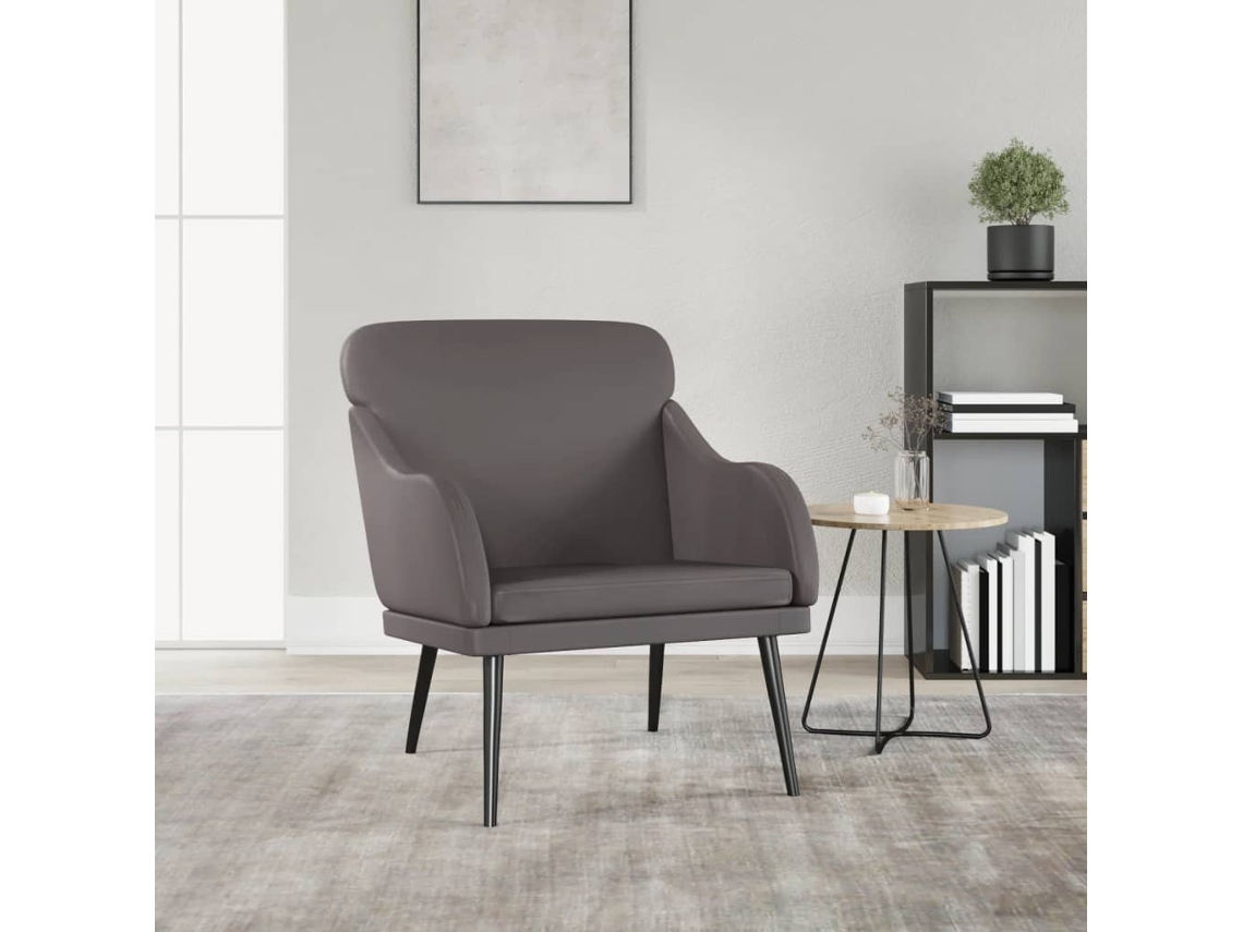 Silla con Apoyabrazos 63X76X80 cm de Cuero Artificial Gris