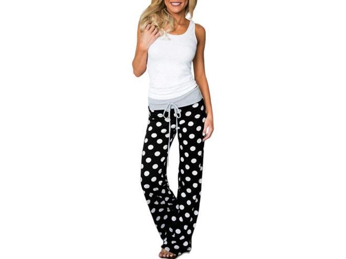 2026-pantalones Amplios De Descanso Para Mujer Con Estampado Floral Elástico Y Cordón Ajustable L Black6