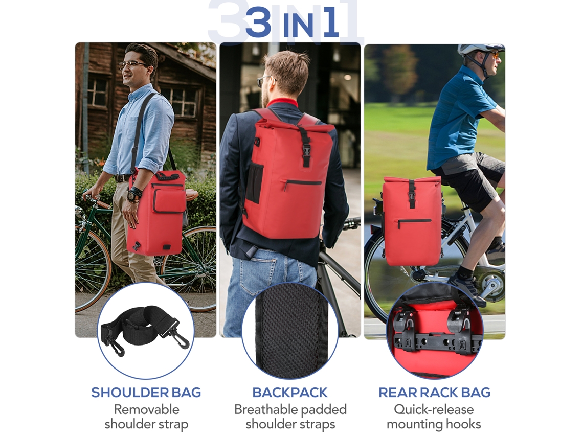Bolsa Trasera Impermeable 3 En 1 Para Bicicleta Con Compartimento Para Portátil - Mochila De Ciclismo