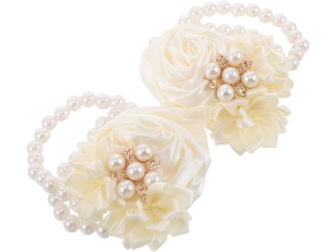 Pulsera De Ramillete De Boda De 2 Piezas Con Perlas De Imitación De Flores Artificiales Ligeras Y