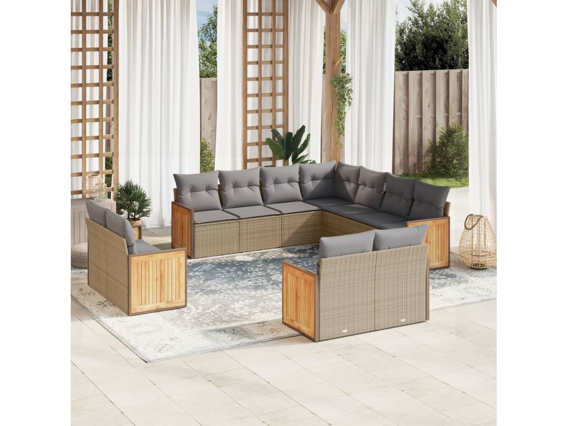 Conjunto de sofá de jardín de 11 piezas con cojines de mimbre beige DKD Home Decor
