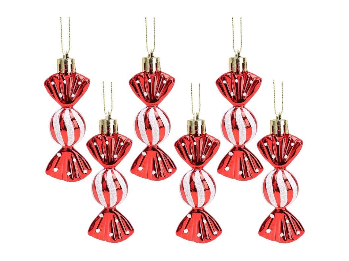 Adornos De Árbol De Navidad Mini Dulces De 8.5*3cm, Brillantes Con Glitter, 6 Piezas, Color Rojo