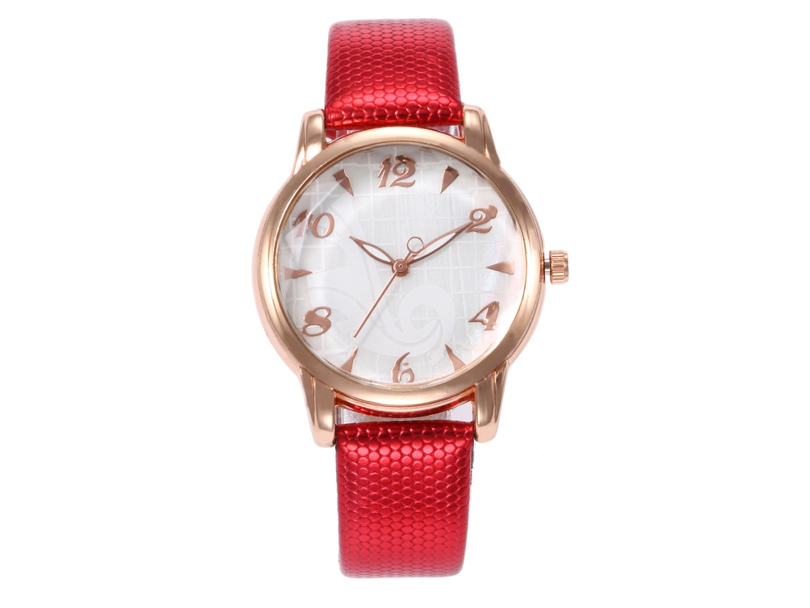 Reloj De Pulsera Vansvar Para Mujer, De Piel Sintética, Con Movimiento De Cuarzo, Estilo Moderno, Rosa Y Rojo.