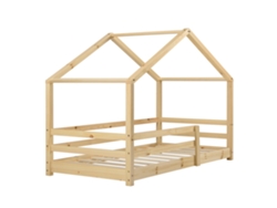 Cama Forma Casa Con Somier Y Barras de Seguridad 80X160 Cm Pino Madera Natural 030005525 MOBIKASA
