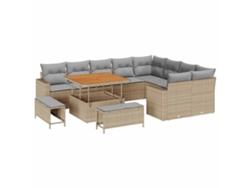 Maison Exclusive - Conjunto de sofás de jardín de 13 piezas, mimbre beige y gris claro