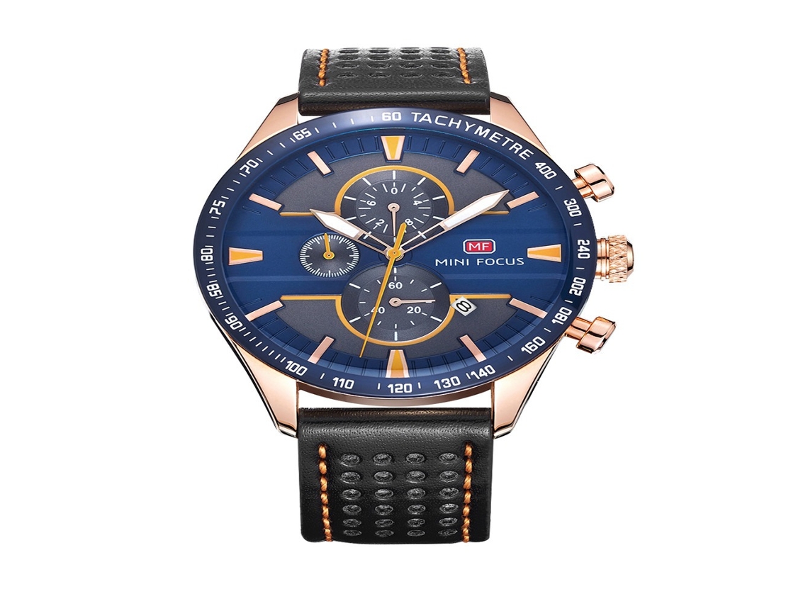 Reloj De Muñeca Redondo De Moda Con Correa De Cuero Cuarzo Para Hombre (azul Oro Rosa Negro)