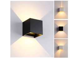 Lámpara de pared LED cuadrada negra, 12 vatios, luz blanca cálida, dimensiones 10 x 10 cm.
