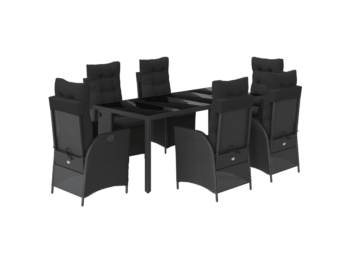 Maison Exclusive - Set De Comedor De Jardín 7 Pzas Y Cojines Ratán Sintético Negro