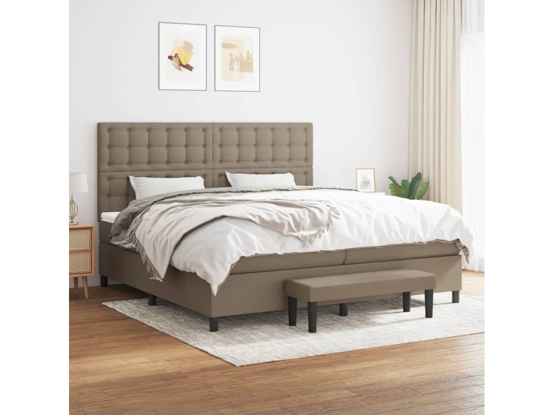 Cama Box Spring Con Colchón Tela Gris Taupe 200x200 Cm