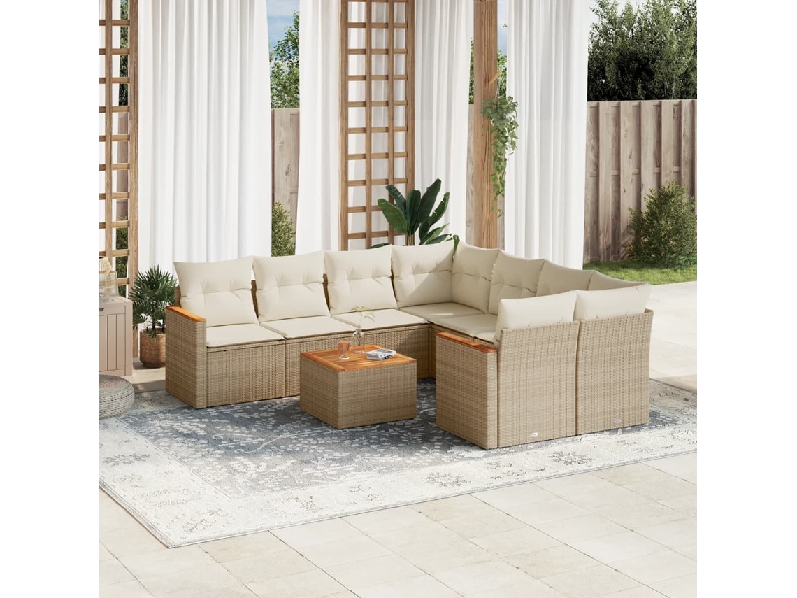Conjunto de sofá de jardín de 9 piezas con cojines, mimbre sintético beige, Dkd Home Decor