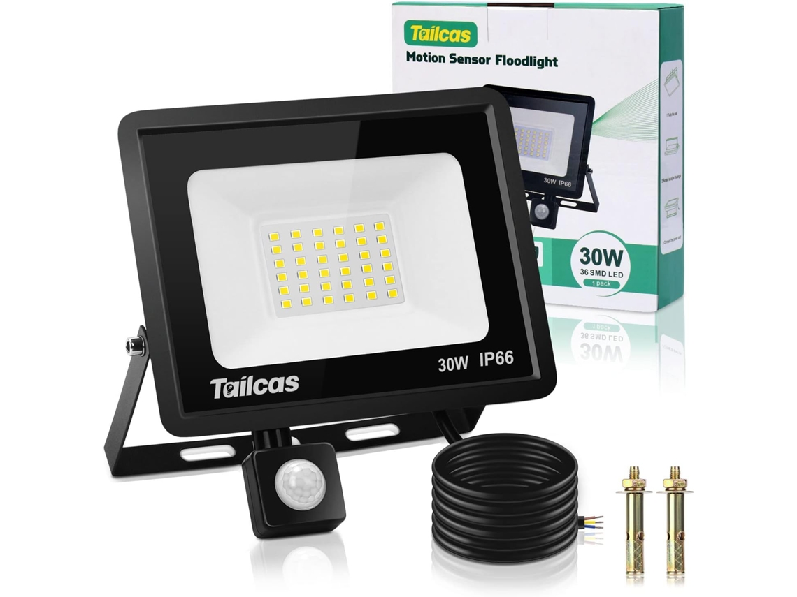 Projetor Led 30w Exterior C/ Sensor, 6500k, 36 Leds, 2700 Lm, Ip66, P/ Jardim classe F.