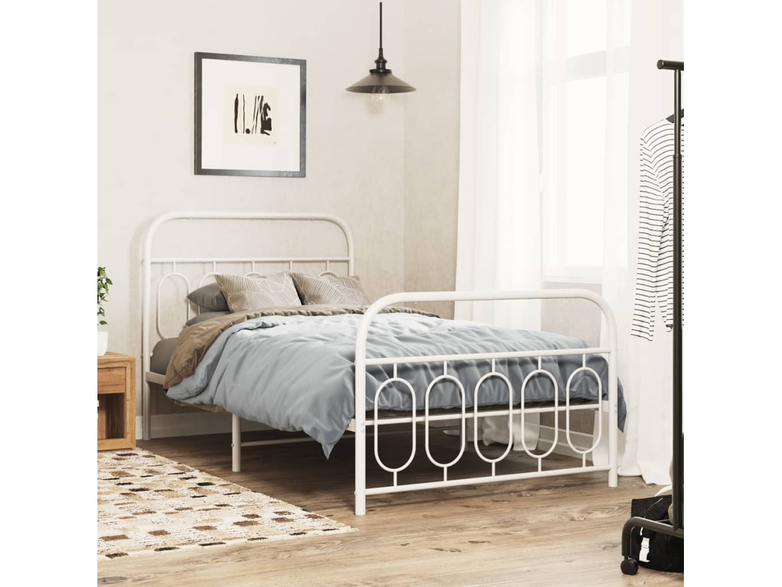 Estructura Cama Sin Colchón Con Estribo Metal Blanco 107x203 Cm