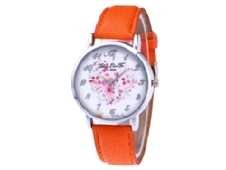 Reloj De Pulsera De Cuarzo Para Estudiantes Con Correa De Cuero Con Estampado De Lichi Naranja.