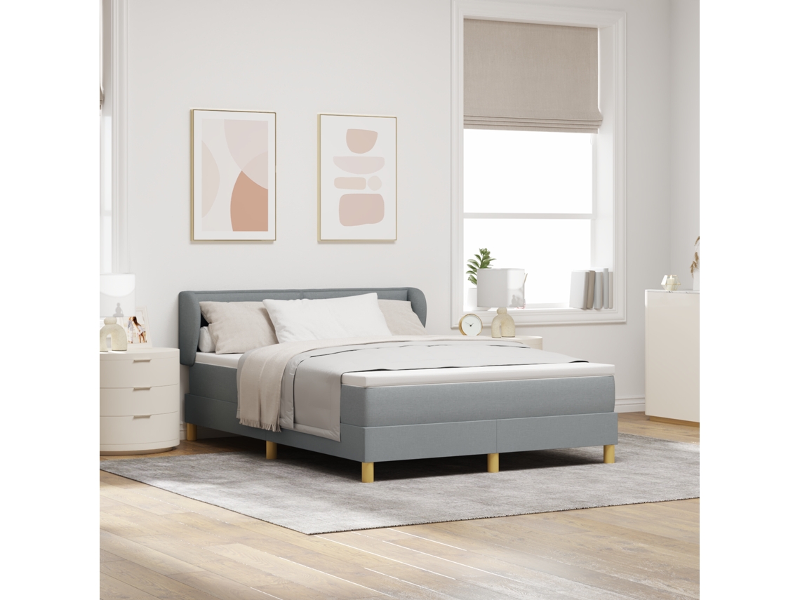 Cama Box Spring Con Colchón Gris Claro 140x190 Cm Tela