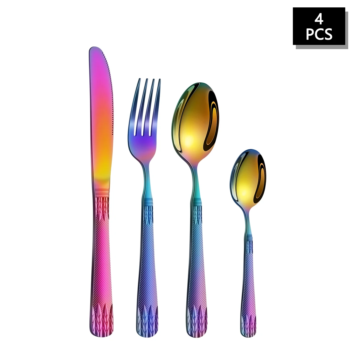 Juego De Cubiertos De Acero Inoxidable De 4 Piezas Con Forma De Espiga De Trigo, Cuchillo Para Carne, Tenedor Y Cuchara.