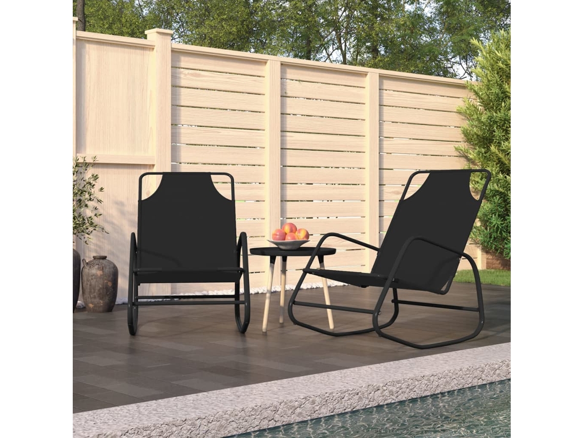 Pack 2 Uds Tumbona | Tumbona De Exterior | Silla Mecedora De Acero Y Textilene Negro Wsd457136