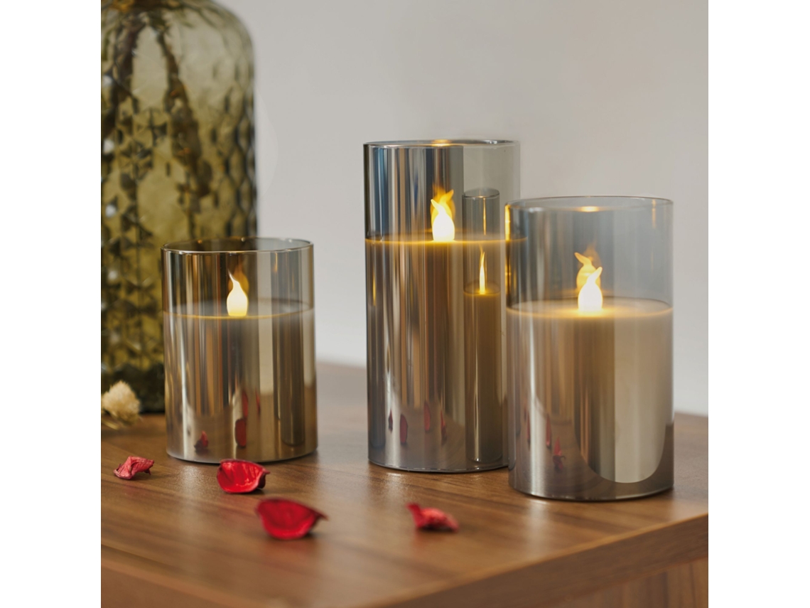 Set de 3 velas PAULEEN Classy Smokey 10 cm, 12,5 cm et 15 cm
