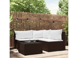 Conjunto de jardín de 4 piezas con cojines de mimbre marrón DKD Home Decor