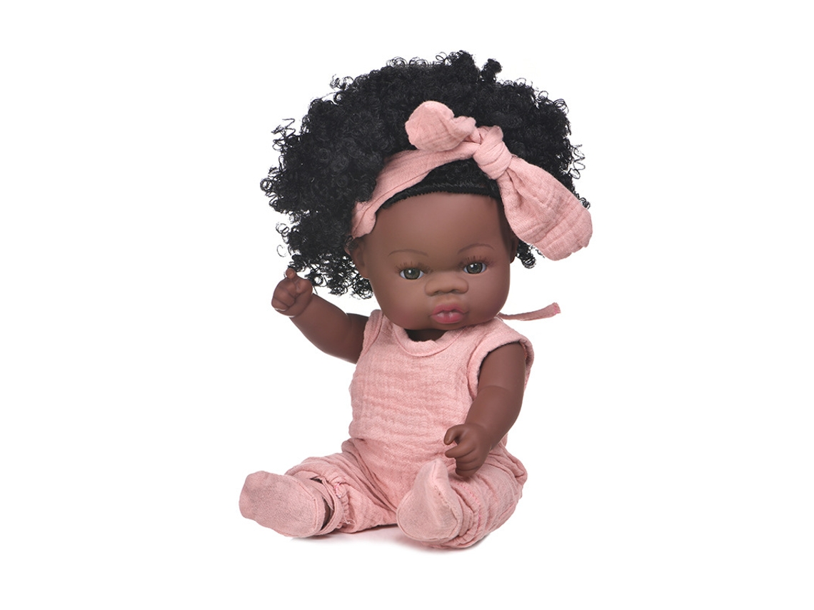 Muñeca de vinilo negro, muñeca reborn, juguete de bebé de simulación de vinilo suave, set de regalo de 6 (3 canales)