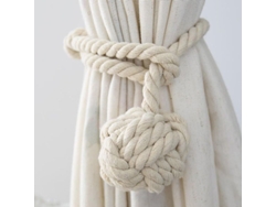 Rebe-ataduras De Cortinas Linjou Tejidas A Mano De Algodón Beige Decoración Hogar 2 Piezas