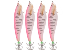 Juego De 4 Señuelos De Pesca Artificiales Con Anzuelo Doble Para Calamar Y Ranura Para Barra Luminosa Rosa.