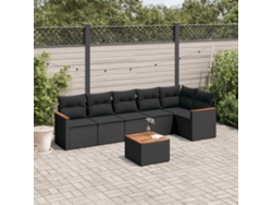 Conjunto de sofá de jardín de 7 piezas con cojines de mimbre negro de DKD Home Decor