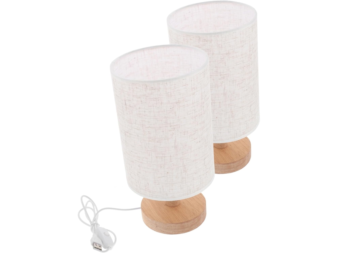 Juego De 2 Lámparas De Mesilla De Noche De Madera Estilo Nórdico Con Pantallas De Tela Suave, Luz Cálida Para Decoración.