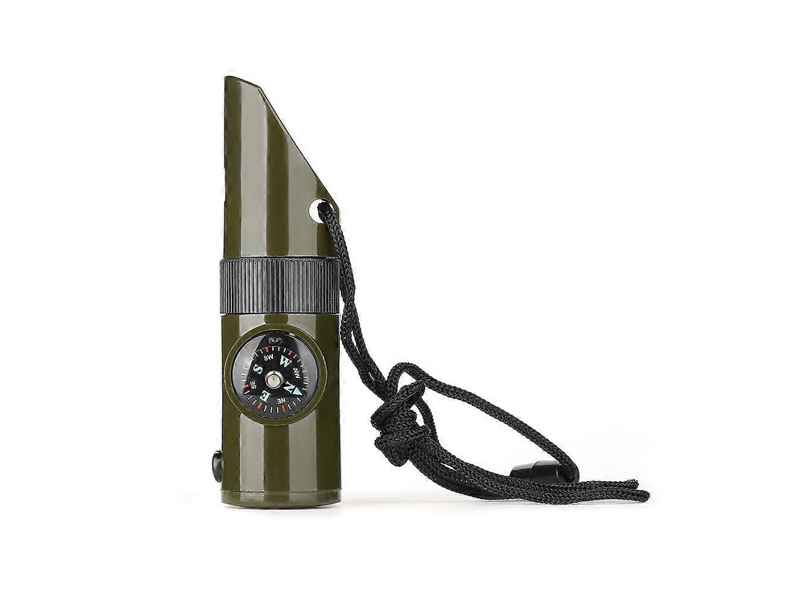 Silbato de supervivencia de emergencia, silbato 7 en 1 con LED, brújula y termómetro, silbato multifuncional con cordón para actividades al aire libre, Mo
