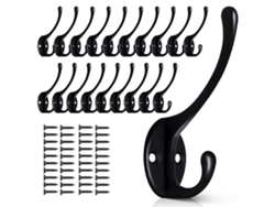 Omni-20 Ganchos De Pared Negros Metálicos De Doble Garra, Resistentes Y Duraderos Para Colgar Abrigos, Sombreros Y Accesorios Negro